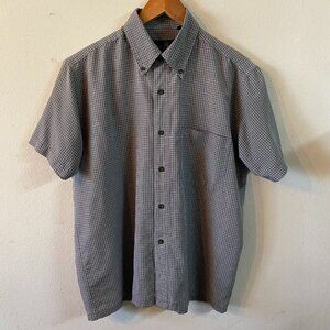 LOUIS PHILIPPE SMALL GRAY &WHITE CHECKERED SHORT-SLEEVE BUTTON-DOWN POCKET SHIRT